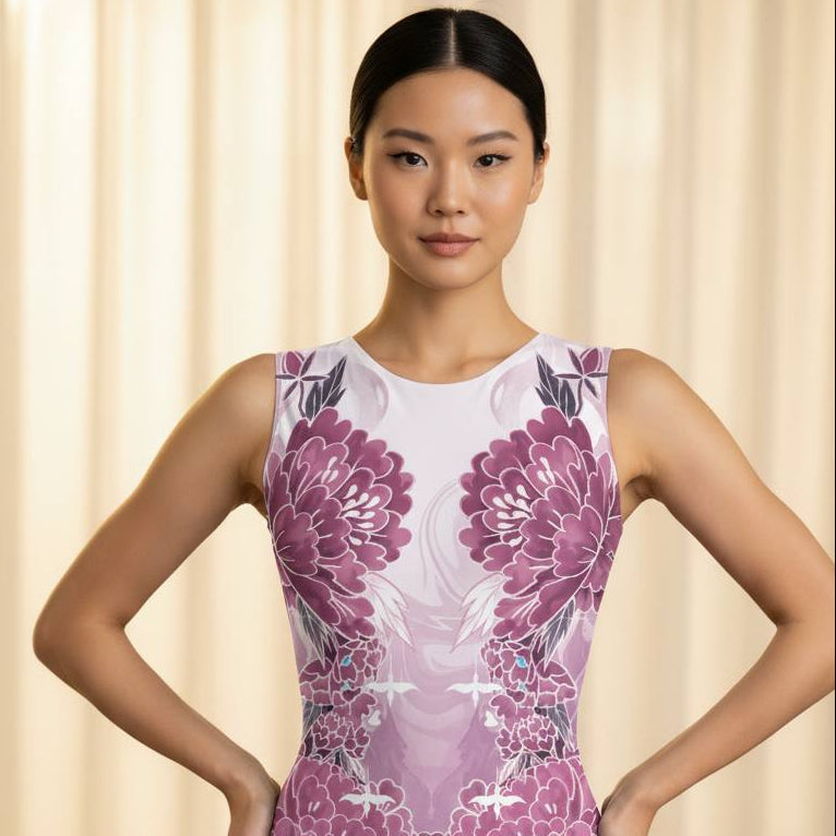 Sleeveless Swimsuit / Bodysuit / Japanese Flowers